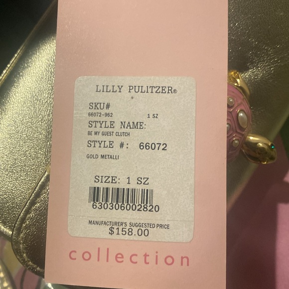 Vtg Lilly Pulitzer Be My Guest Clutch in Gold Metallic with Turtle Clasp - Picture 12 of 12